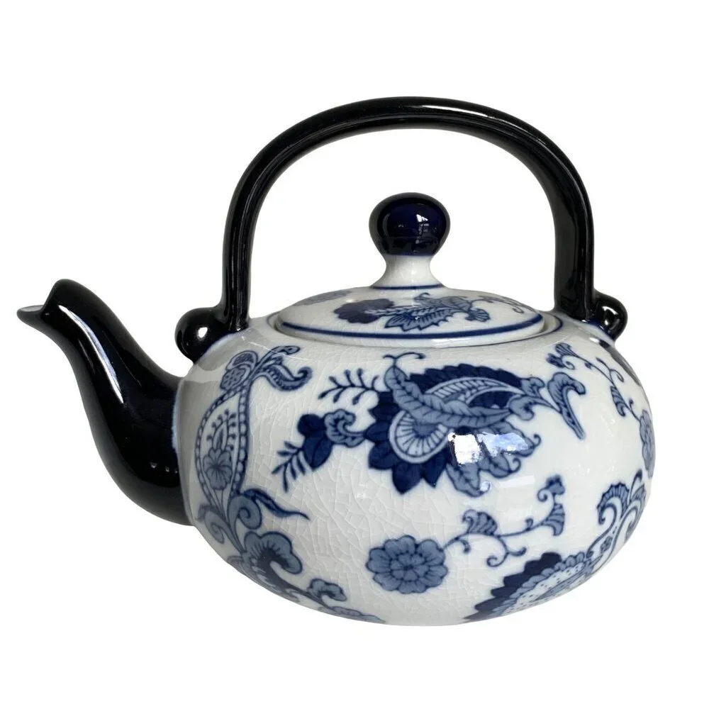 Pier 1 Imports Chinoiserie Blue White Floral Ceramic Teapot